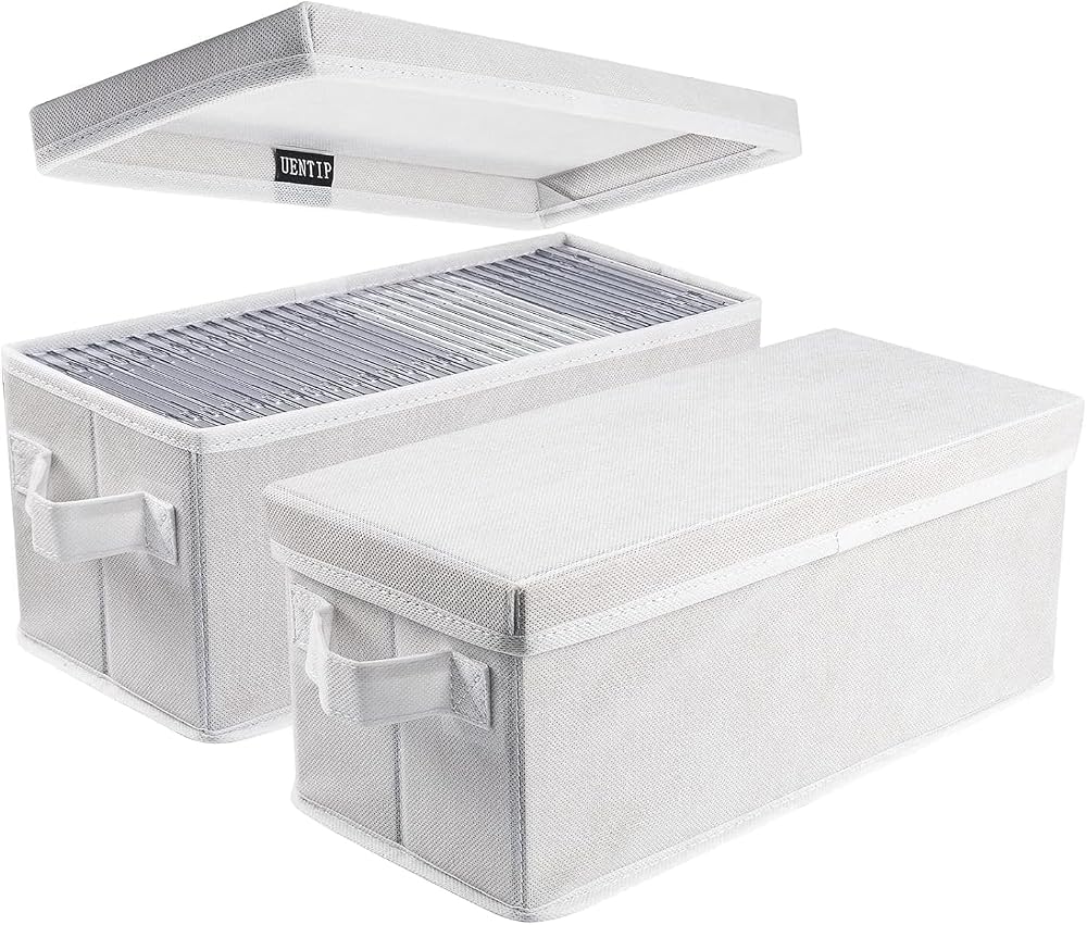 UENTIP CD Storage Boxes With Lids Pack of 2 White 13.2 x 5.9 x 5.3
