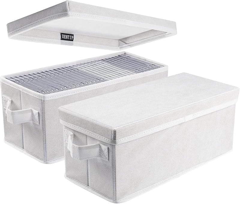 UENTIP CD Storage Boxes With Lids Pack of 2 White 13.2 x 5.9 x 5.3