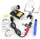 9 Piece 40w Soldering Iron Kit, Helping Hands, Desolder & Stand. Extra Pointed & Chisel Solder Tips, Spare Sponge & Solder & Beginners guide to soldering.