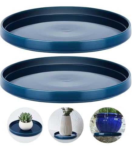 2 Soucoupes En Céramique Pour Plantes 17,8 Cm - Plateaux D'égouttement Bleus, Protection Sol Et Meubles | Pots D'intérieur - 8