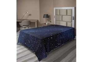 Ambesonne Night Flat Sheet, Space Stars View Nebula Galaxy Cosmos Infinite Universe, Soft Comfortable Top Sheet Decorative Bedding 1 Piece, Twin Size, White Navy