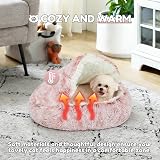 SUOXU Cat Calming Bed 2 in 1 Donut Small Dog Plush Pink Non-Slip Bottom view 7