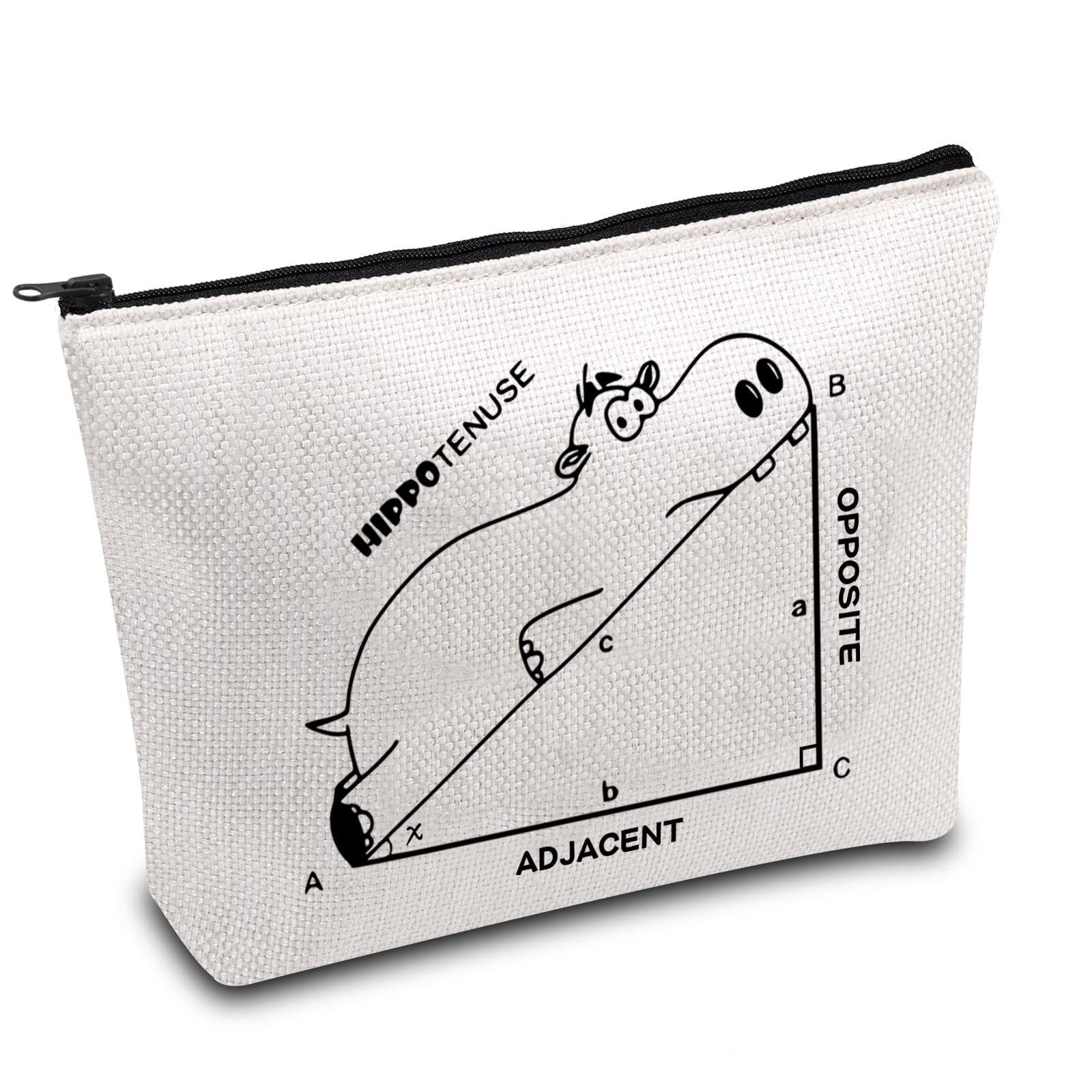 Hippo Lover Gifts Hippo Makeup Bag Hippopotamus Gifts Hippopotamus Geometry Funny Math Lover Gift Cute Hippo Theme Zipper Pouch (Hippotenuse OPP)