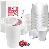 16 OZ Foam Cups With Lids for Hot & Cold Drinks, USA-Made 50-Pack.Ideal Styrofoam Coffee Cups, Insulating To-Go Cups for Soda, Tea, Juice - Sturdy, Disposable & comparable to Industry standard 16J16