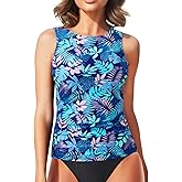 Daci Tankini Tops for Women High Neck Swim Top Tummy Control Bathing Suit Top Modest Swim Tank Top No Bottom