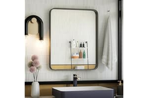 ISKM Black Framed Mirror for Wall 20"x 16", Bathroom Vanity Mirror Anti-Rust, Tempered Glass, Rounded Rectangle Mirror(Horizontal/Vertical)