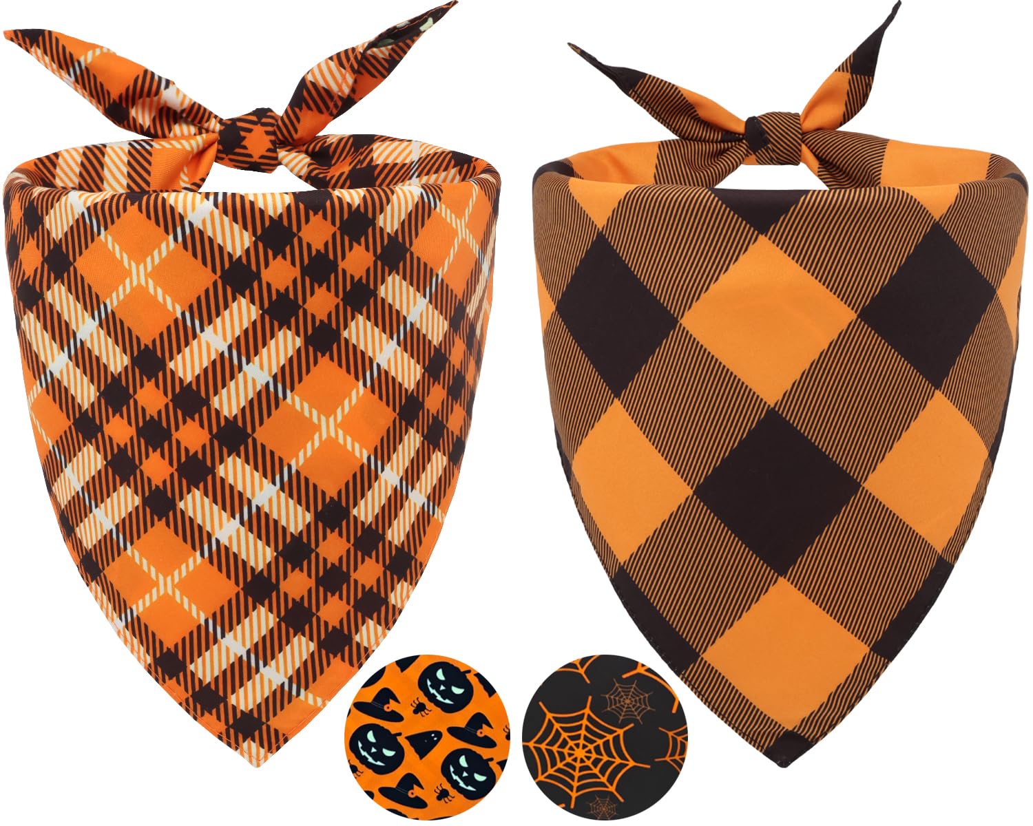 Photo 1 of 2PCS Fall Dog Bandanas,Halloween Dog Bandanas,One Side Orange Plaid,The Other Side Pumpkin or Spider Web Bibs,Holiday Pet Scarf for Boy and Girl Dogs,Thanksgiving Pet Outfit for Medium to Large Dogs