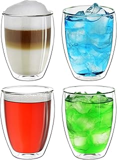Creano doppelwandiges XXL Thermoglas 400ml, Extra großes hitzebeständiges Kaffeeglas/Teeglas/Latte Macchiato aus Borosilikatglas, 4er Set