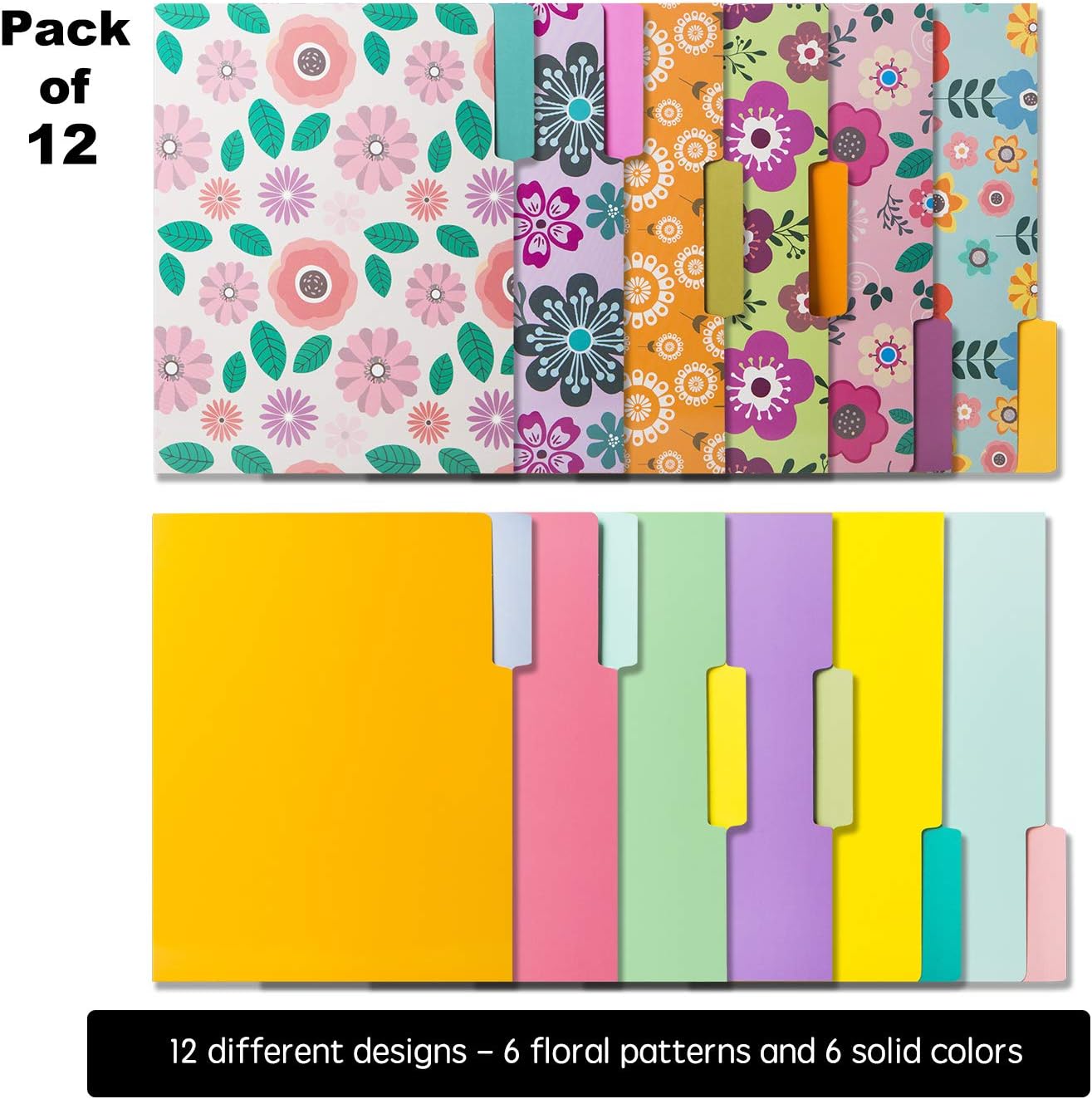12 Cute File Folders -Floral File Folders & Colored File Folders in Vibrant Colors -Decorative File Folders -Pretty File Folders- 300 gsm Thick, Letter Size File Folders - 9.5 x 11.5 inch (Pack of 12) : Office Products