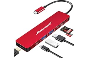 Hiearcool USB C Hub, USB C Multi-Port Adapter for MacBook iPad Pro,7 in 1 USB C Power Delivery Dock for Steam Deck,4K HDMI Hub for Thunderbolt Laptop Docking Stations for Other Type C Devices-Red