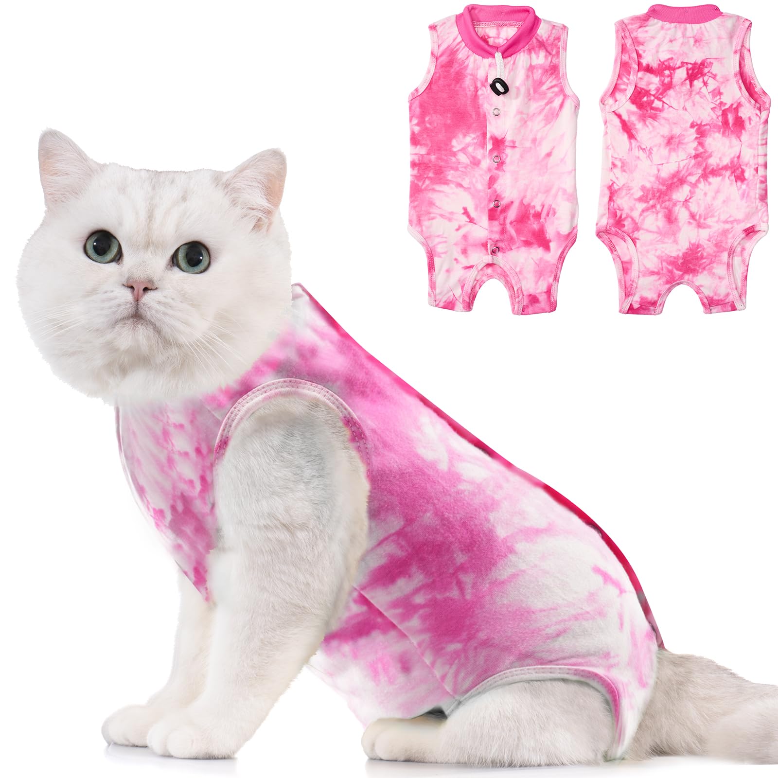 Avont Cat Recovery Suit Post Surgery, Elizabethan Collar & Cone Alternative, Kitten Onesie Pet Surgical Spay Shirt for Abdominal Wounds or Skin Diseases -Tie-dye Pink(M)