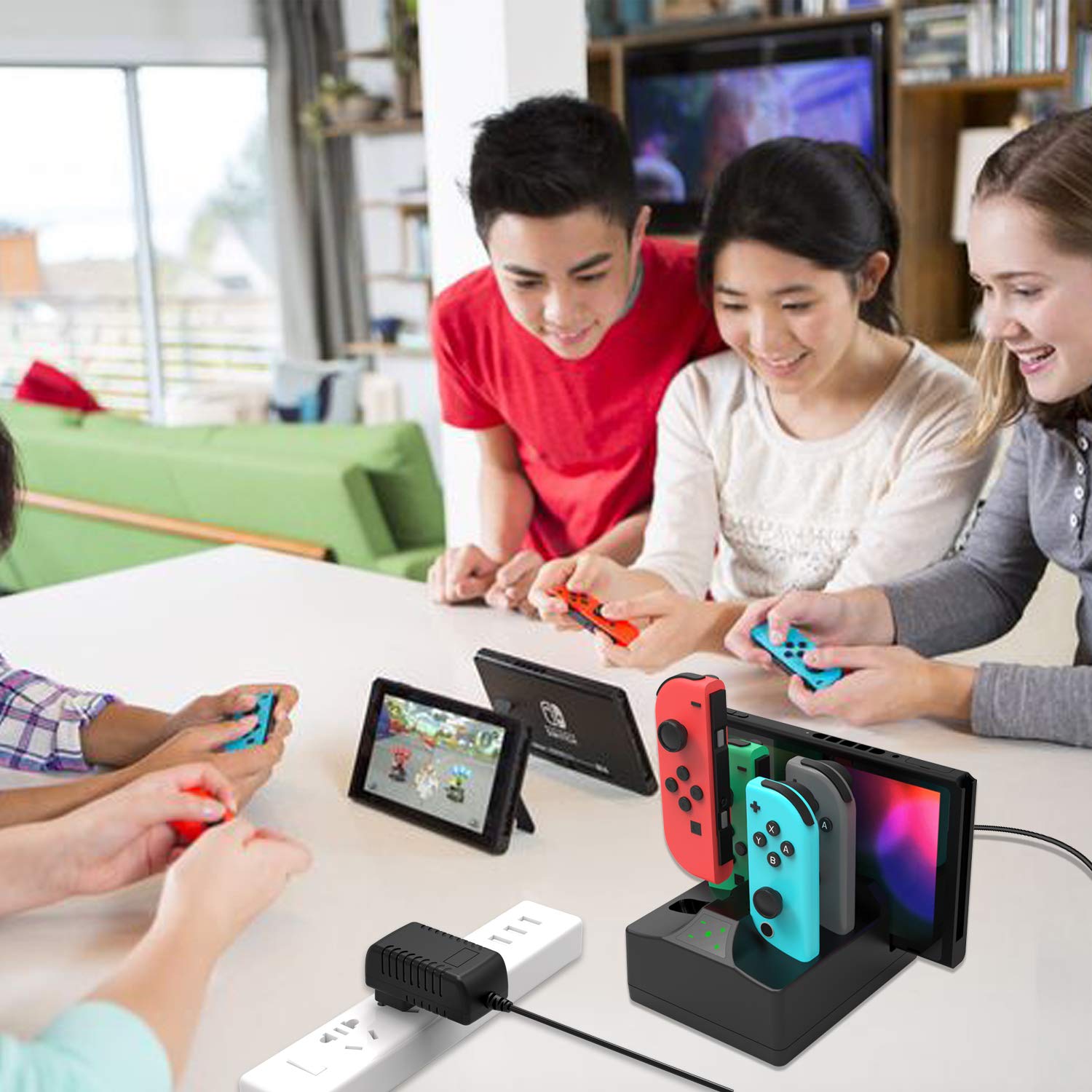 YCCSKY Joy-Con Charging Dock for Nintendo Switch, 5 in 1 Fast Charger Dock Stand Station with AC Adapter and LED Indication for Nintendo Switch - 5FT Type C Cable Included