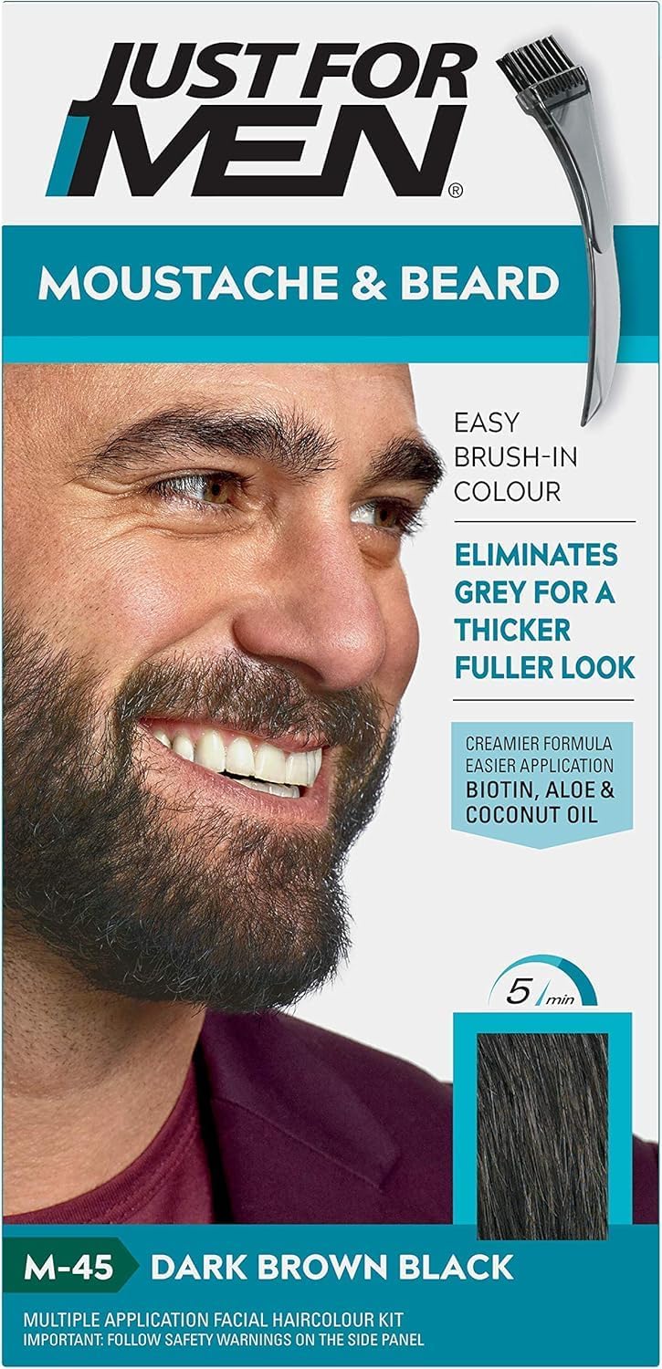 Just for Men M45 Moustache & Beard Dye Dark Brown Black Grey Coverage