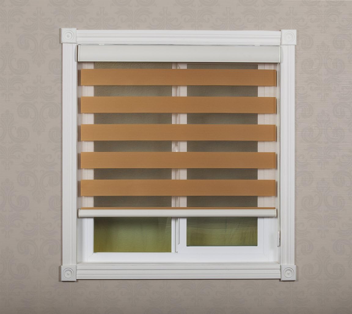 Combi Shades Premium for French and Sliding Glass Door; Zebra Dual Shades, Fabric: Soleil; DIY [1-Shade] (36w X 84h Inch, Brown)