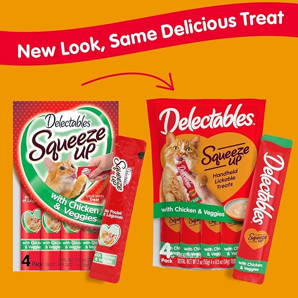 HARTZ DELECTABLES SQUEEZE UP INTERACTIVE LICKABLE WET CAT TREATS FOR ADULT & SENIOR CATS, CHICKEN & VEGGIES, 4 COUNT (PACK OF 8)