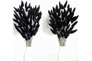 BANNIFLL 100 PCS Black Pampas Grass Bouquet, Boho Table Decor, Black Bunny Tails Dried Flowers, Dried Pampas Grass for Weddings, Home Decor, Rustic Parties, and Baby Shower Decorations