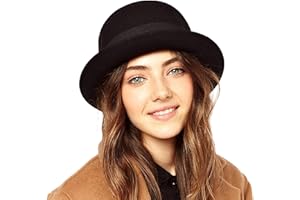 INOGIH Wool Derby Hat Round Cloche Hat for Men and Women Black Bowler Hat Upturn Brim Church Hat (S/M)