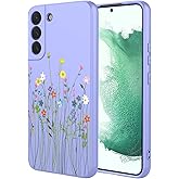 HTXWXJC Phone Case for Galaxy S21 FE 5G Case, Samsung S21 fe SM-G990U Case Shockproof Flexible Bumper TPU Soft Case Flower Pattern Phone Cover for Samsung Galaxy S21 FE Purple Flower