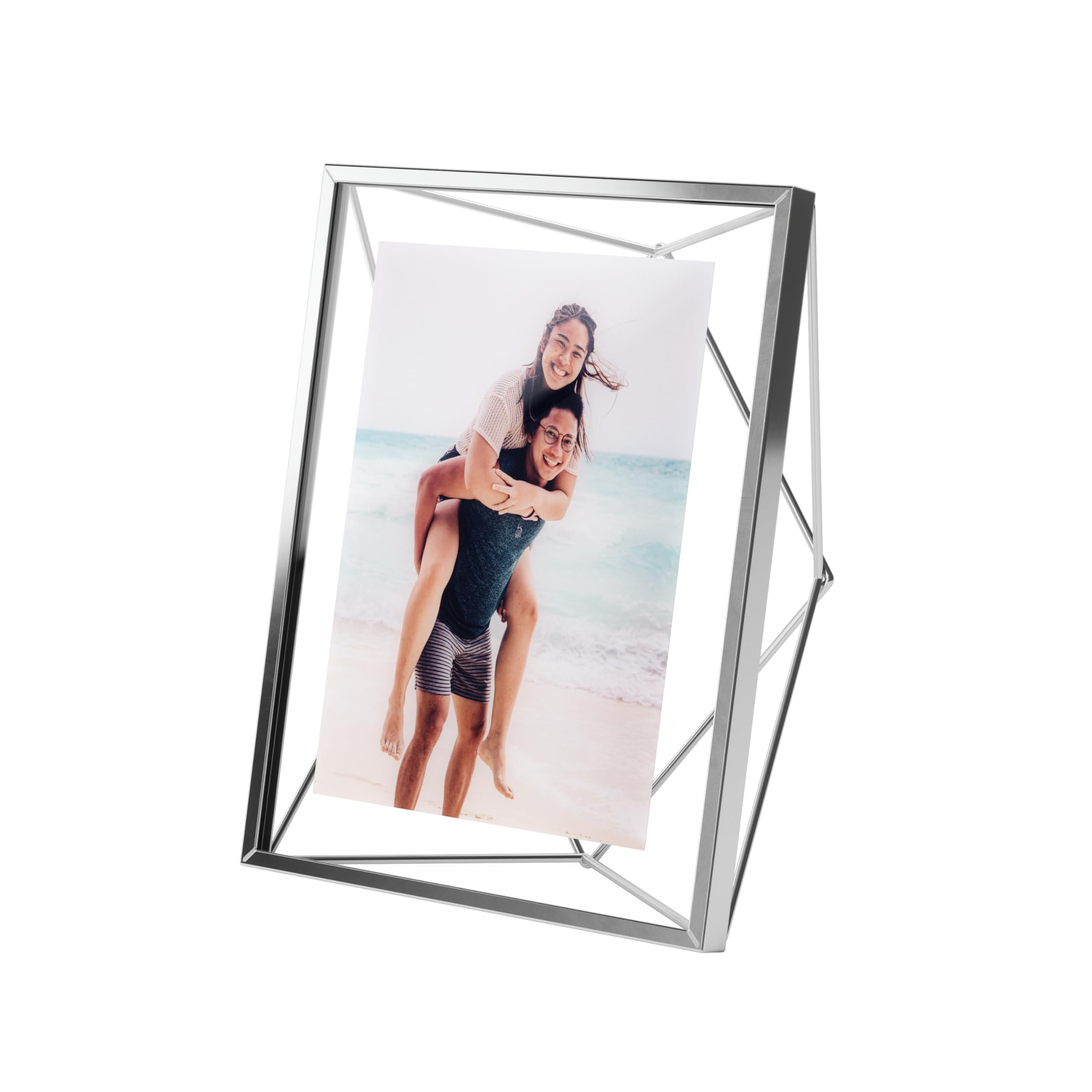 Umbra Prisma 5x7 Picture Frame, Floating Wall or Desk Photo Display for Pictures, Art, Illustrations, and More, Chrome