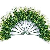 ROJDJF Artificial Flowers 12 Bundles UV Resistant Fake Flowers No Fade Faux Plants for Outdoor Garden Porch Window Box Decoration (White)