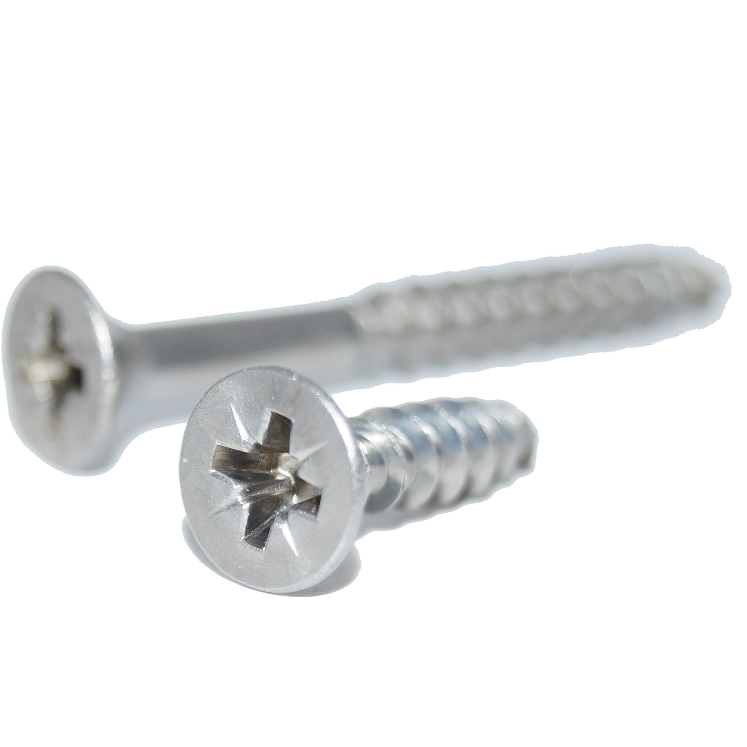 Countersunk Wood Screw with Reinforced Head 6.0 x 20 to 5.0 x 100/70 Z Pozidrive Phillips Head A2 Stainless Steel
