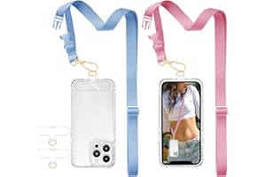 ROCONTRIP Phone Lanyard 2X Crossbody lanyard and 2X Patch Universal Cell Phone Strap Adjustable Neck Strap for Women Men Travel Shopping Walking(Pink+LightBlue)