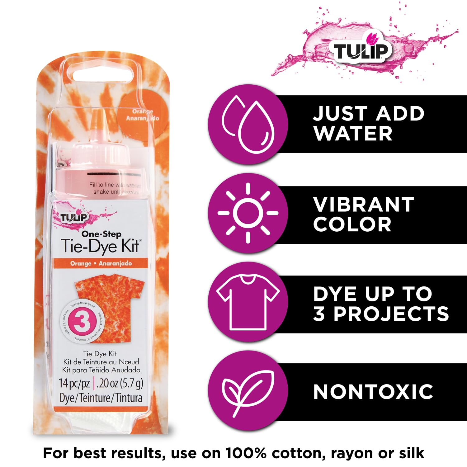 Tulip One-Step Tie-Dye Kit, Vibrant Colors for Fabric 4 fl oz, Orange