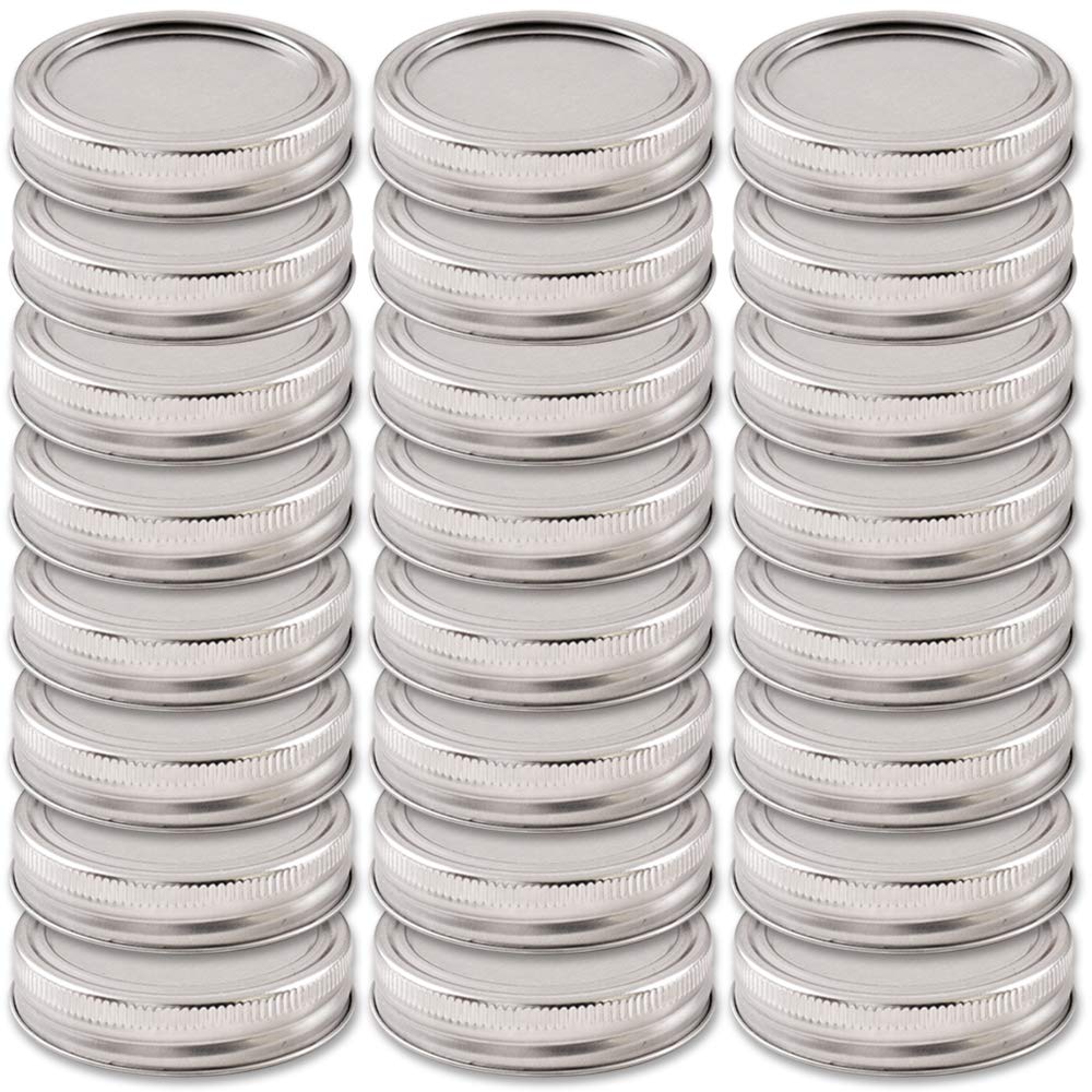 Newk 24 Sets Regular Mouth Mason and Rings, Reusable Metal Mason Jar Canning with Silicone Gasket Lids Fits Ball, Kerr & More Jars(24 Lids&24 Rings, 70mm/ 2.75", Silver)