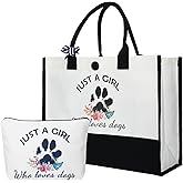 Sploziia Dog Lovers Gifts for Women Cute Dog Tote Bag and Small Makeup Bag Personalized Gifts Printed Gift Tote Reusable Grocery Shopping Bags for Women Daughter Mom Friends Sisters Who Loves Dogs