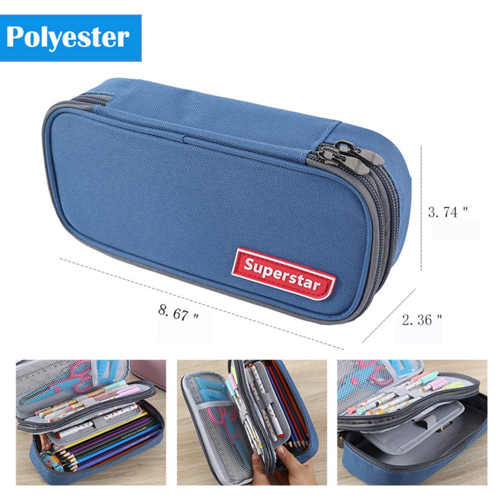 HILUCKI Pencil Case Pen Marker Bag Pouch Holder Box Large Capacity Stationery Organizer with Two Compartments for School Office Student Adults