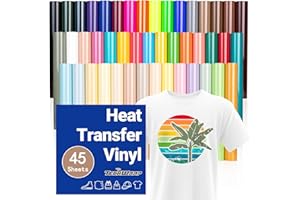 TECKWRAP HTV Vinyl Bundle Heat Transfer Vinyl 12"x10" - Includes 45 Sheets Assorted Colors Iron on Vinyl Pack, Heat Press Design for DIY T-Shirts and Other Fabrics