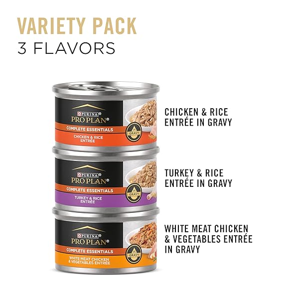 PURINA PRO PLAN GRAVY, HIGH PROTEIN WET CAT FOOD VARIETY PACK, COMPLETE ESSENTIALS CHICKEN AND TURKEY FAVORITES – (PACK OF 24) 3 OZ. CANS