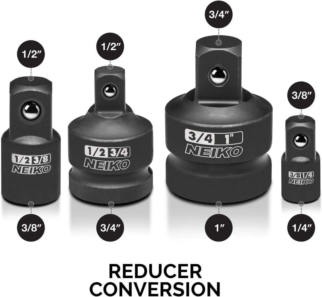 Neiko 30223A Impact Adapter and Reducer Set, 8 Piece | Cr-V | SAE - Socket Wrenches - 