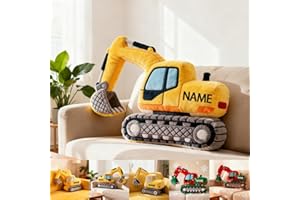 Personalized Excavator Throw Pillow Custom Name Construction Vehicle Shaped Plush Pillow 2D Flat Printing Excavator Truck Dec