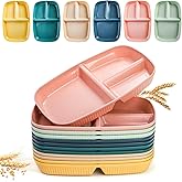 ZAVOOS 12 Pack Divided Plates, 10.5 Inch Reusable Wheat Straw Dinner Plates for Party, 3 Compartment Sectioned Unbreakable Food Tray for Balanced Meal, Portion Control, Microwave Dishwasher Safe