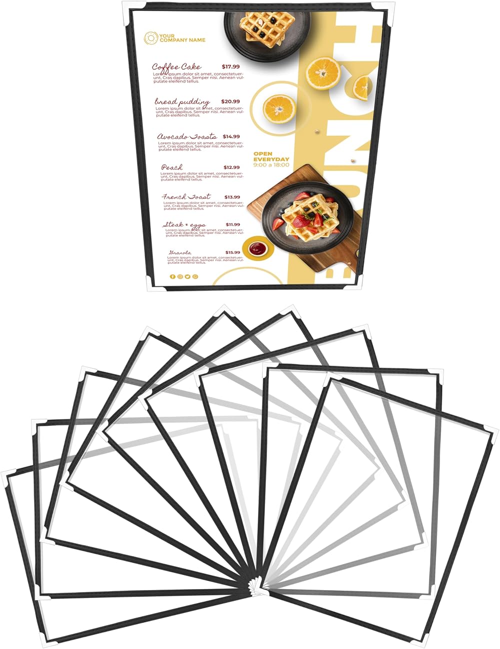 Belle Vous A4 Menu Covers 10 Pack Double View Black Leather Look