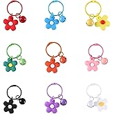 9 Pcs Metal Sunflower Keychains, Korean Cute Flower Bell Keychain Colorful Hanging Pedant Key Chain Charm Flower Ornament for Bags, Earphone Case