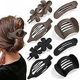 Obeoby 8 Pcs Flat Hair Clips for Women, 4 Types French Flat Claw Clips Hair Accessories Barrettes Flowers Duckbill Large Medium Stocking Stuffers Christmas Gifts (Coffee, Black)