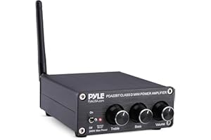 Pyle 240W Wireless Mini Home Stereo Amplifier - 2 Channel Compact Micro Receiver with Bass & Treble Control - Includes Power Supply - Use with Passive Speakers for Indoor - Garage - Desktop