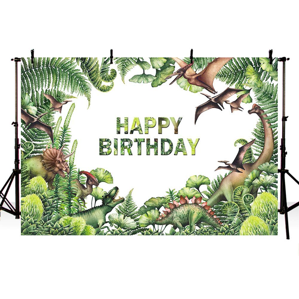 MEHOFOTO 7x5ft Dinosaurs Themed Photo Studio Background Safari Jungle Green Leaves Child Kid Birthday Party Decoration Banner Backdrop for Photography