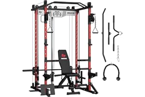 EVOLPOW M2D Smith Machine, Strength Training Squat Rack with LAT-Pull Down System & Cable Crossover Machine for Home Gym and More Training Attachment