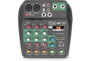 Professional Mini Audio Mixer 4 Channel, Portable Digital DJ Console, 48V Power USB Mixing Board, Support XLR, for PC Studio 