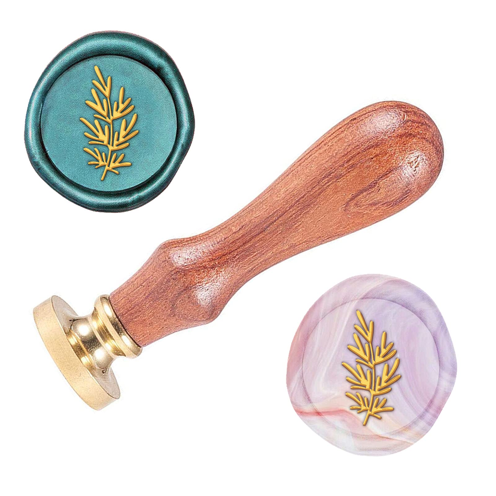 SUPERDANT Wax Seal Stamp A Sprig of Rosemary Pattern 25mm Vintage Seal Stamp Removable Brass Head Retro Wood Stamp for Greeting Card, Envelope Invitation, Decoration Packages