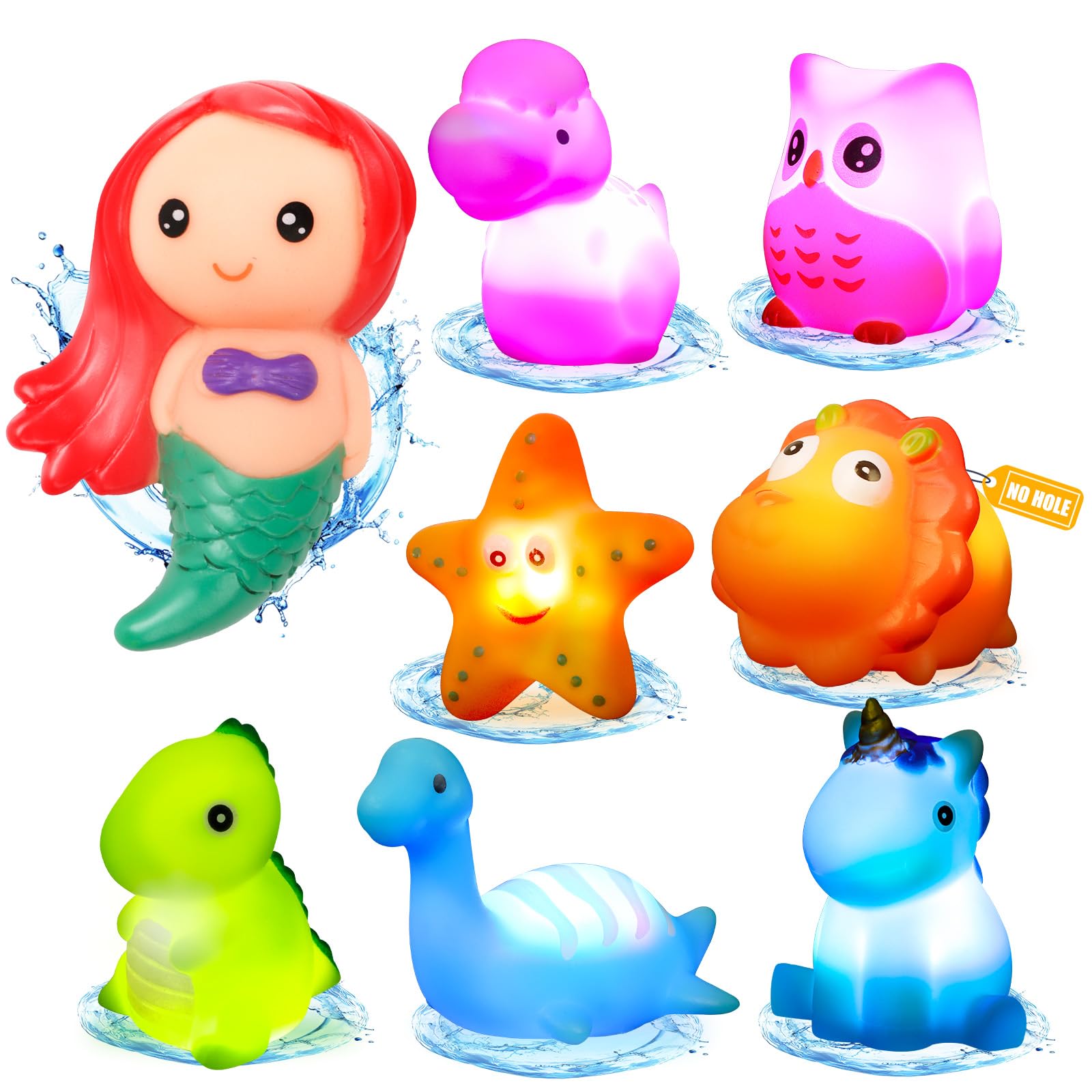 JoiTale Baby Bath Toys, 8PCS Light Up Bath Toys for 1 2 3 4 Year Old, LED Bathtub Toys for Babies, Sensory Toys for Autism, Shower Gift for Kids Toddlers Boys Girls