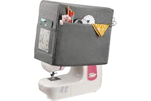 KOKNIT Sewing Machine Cover with Storage Pockets,Collapsible Quilted Dust Cover Fits Most Standard Brother & Singer Machines(grey)