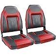 NORTHCAPTAIN S1 Deluxe A Pair of Marine High Back Folding Fishing Boat Seat,Stainless Steel Screws Included,Charcoal/Wine Red(2 Seats)