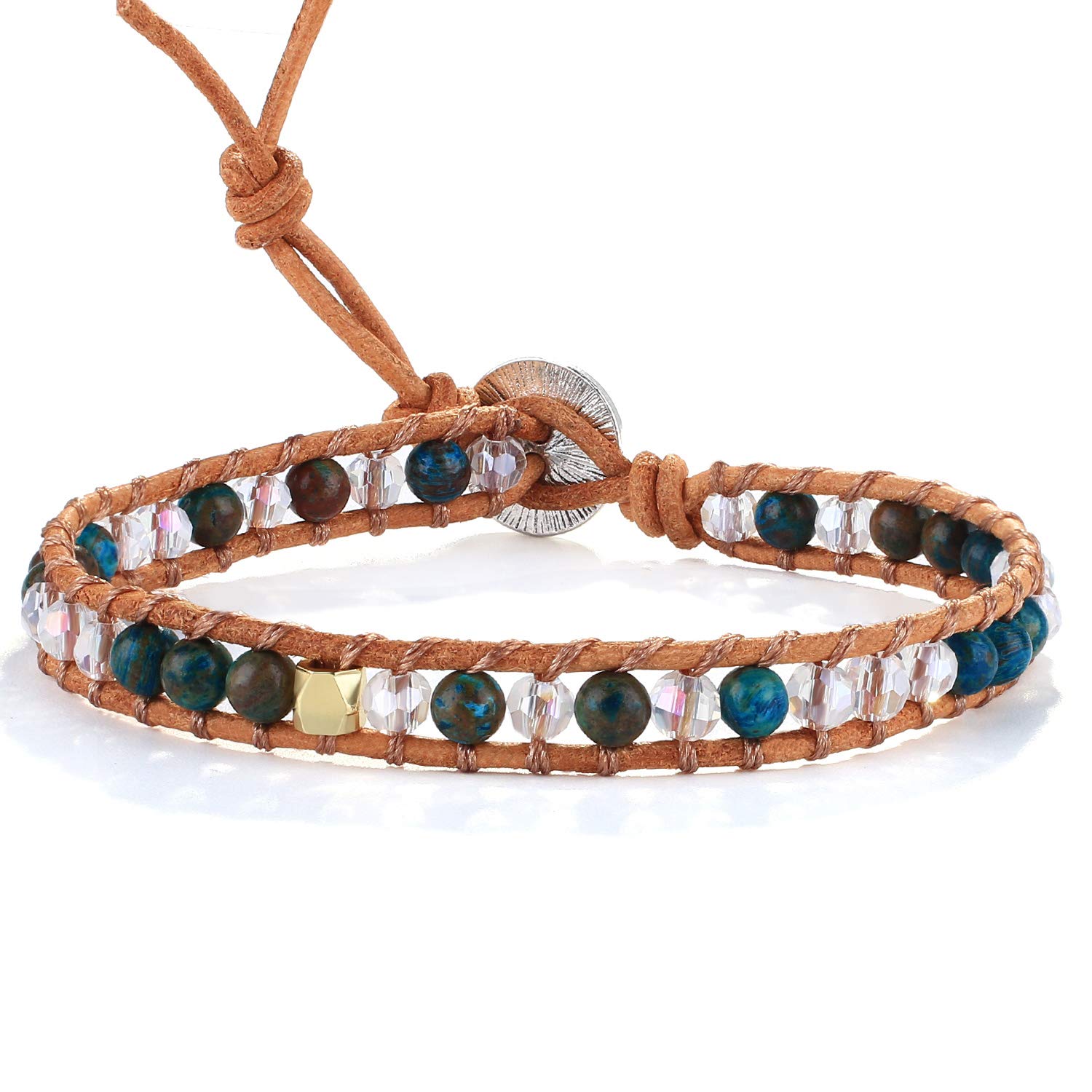 KELITCH Women Leather Wrap Bracelets Natural Turquoise Beaded Bracelets New Jewelry