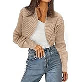Yousify Womens Cropped Bolero Shrug Open Front Long Sleeve Ribbed Cardigan Fall Casual Knit Sweater Jacket