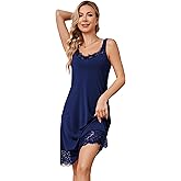H HIAMIGOS Slip Dress Lace Trim Satin Slip for Women Under Dress Non Cling Midi Full Slip Wide Strap