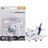Daron Lufthansa Pullback Plane w/Lights &amp; Sounds TT055 | Officially licensed, pullback action, flashing LED lights, jet sounds, batteries included, durable plastic material